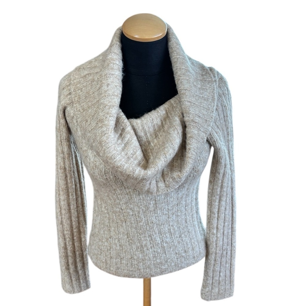Abercrombie & Fitch Sweater Beige Ribbed Cowl Neck Knit Size S
